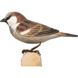 WILDLIFEGARDEN Wildlife Garden - DecoBird House Sparrow (WG434) - Hand Carved Decorative Bird Figurine Made of Linden Wood - Small European Birds Collection