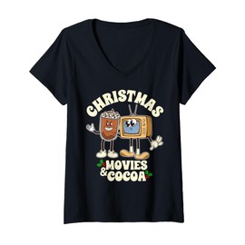 Womens Christmas Movies and Cocoa Festive Xmas Holiday Winter Vibe V-Neck T-Shirt