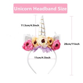 Nishine Girls Glitter Unicorn Horn Headband Camellia Pony Head Band Hair Band Tiara Party Birthday Gift (Silver&Pink)
