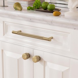 FURNIWARE 10 Pack Champagne Bronze Knurled Cabinet Handles, 160mm(6.3 Inch) Hole Center, T-Shaped Gold Kitchen Cupboard Pulls for Drawer Dresser, Cupboard, Wardrobe