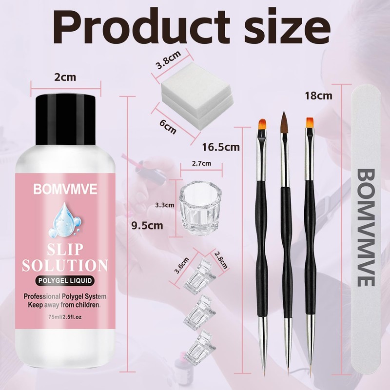BOMVMVE Slip Solution Polygel, Poly Gel Slip Solution Nail Kit,