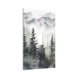 Rustic Misty Forest Tree 1 Gang Single Toggle Decorative Light Switch Cover Mountain Landscape Electrical Wall Plates Receptacle Switchplate Faceplates for Bathroom Bedroom