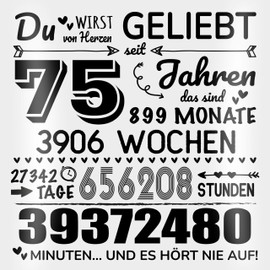 Shirtracer Cushion 40 x 40 cm Decorative Cushion - 75 Years - Du wirst von Herzen geliebt | 75th Birthday Gifts | 75th Birthday Gifts for Grandma and Grandpa - 40 x 40 cm - White