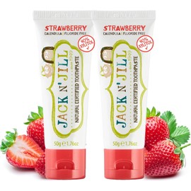 Jack N' Jill Natural Certified Toothpaste - Baby & Toddler Toothpaste, Fluoride-Free, 40% Xylitol, Sugar-Free, Safe for 6 Months and Up, Makes Tooth Brushing Fun, Organic Strawberry Flavour, 2 x 50g
