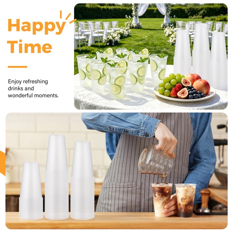 KesaPlan 50 Pack 16oz Clear Frosted Plastic Cups, Disposable Wedding