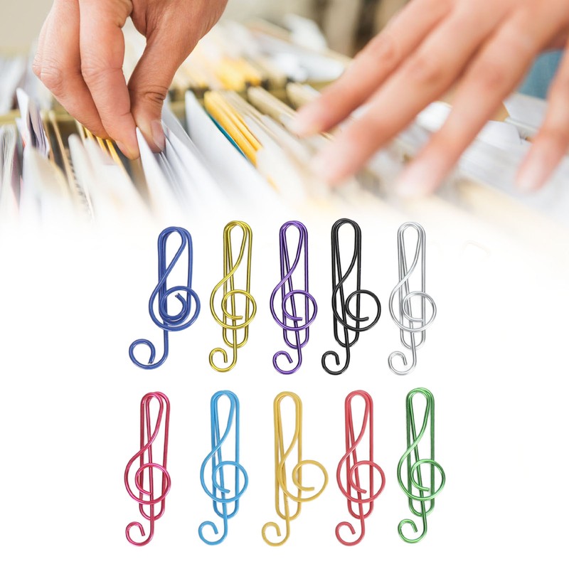 100Pcs Cute Note Paper Clips 10 Colors Metal Music Note