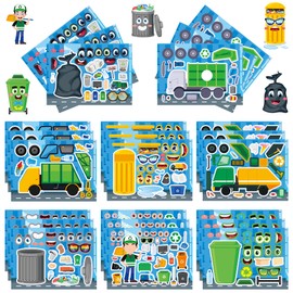 Conzon 24PCS Make Your Own Garbage Truck Stickers, Garbage Theme Mix and Match Sticker Party Games, Trash Truck Make a Face Stickers for Adults & Family DIY Crafts Party Supplies Birthday Gifts