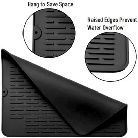 WXFLGH Dish Drying Mat, 40 cm x 30 cm, Heat Resistant, Non-Slip Dish Drying Mat, Sink for Storing Cutlery, (Black)