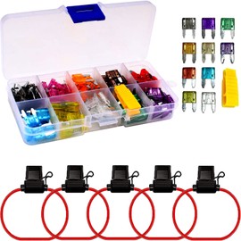 RUNCCI-YUN Mini Car Fuses Kit, 120 Pcs Mini Blade Fuse ATM/ATC/ATO Fuse Replacement Kit (2A/3A/5A/7.5A/10A/15A/20A/25A/30A/35A)+5Pcs Car Fuses Holder,for Car/RV/Truck/Motorcycle/Boat