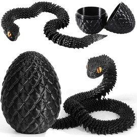 Joycabin 3D Printed Animals, 3D Printed Snake Fidget Toy, Easter 3D Printed Dragon Egg Snake Eggs, Fidget Mini Animals Toy Articular Mobility Toys for Adults and Kids Autism/ADHD (Black)