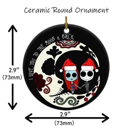 Christmas Ornament Jack Skellington & Sally I Love You to The Moon & Back Ceramic Christmas Ornament Nightmare Before Christmas Hanging Ornament for Christmas Tree Decorations Home Decor
