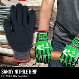 MAGID T-Rex Impact Gloves, 1 Pair, Size XL, 21-Gauge Thin Knit Construction, Low-Profile TPR, ANSI Cut Level A5, Oil & Gas Drilling, Heavy Construction, Work Gloves for Men and Women