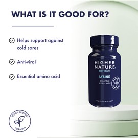 HIGHER NATURE Higher Nature - Lysine - Essential Amino Acid- 500mg - Supports Collagen - Supports Cold Sore Treatment - Vegetarian & Vegan - 90 Tablets