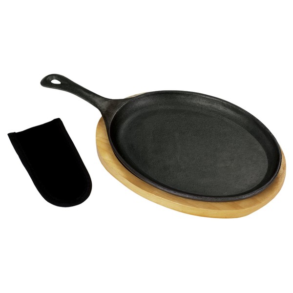 Bayou Classic Pre-Seasoned Cast Iron Fajita Pan w/Wooden Trivet Perfect