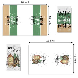 Seliem Hello Winter Kitchen Dish Towels Set of 2, Warm Winter Wishes Wooden House Pine Tree Hand Towels Drying Baking Cooking Cloth, Christmas Holiday Seasonal Farmhouse Home Kitchen Decor 18x26 Inch