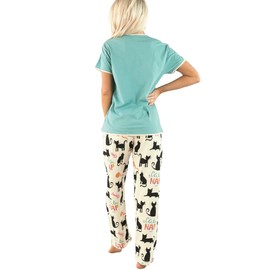 Lazy One Women's Pajama Set, Short Sleeves with Cute Prints, Relaxed Fit, Animal (Cat Nap Blue, Medium)