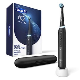 Oral-B Oral-B iO Series 5 Rechargeable Electric Toothbrush with Visible Pressure Sensor to Protect Gums, 2 Minute Timer, 5 Cleaning Settings, 1 Replacement Toothbrush Heads, and Travel Case, Black