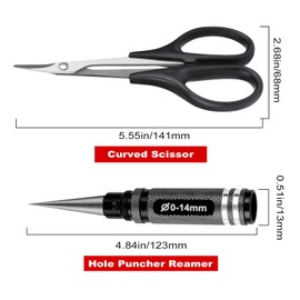 Hobbypark 0-14mm Hole Puncher Reamer w/Sleeve and Curved Scissors Set Universal Tool for RC Car Body Shell Lexan Plastic (with Black Reamer)