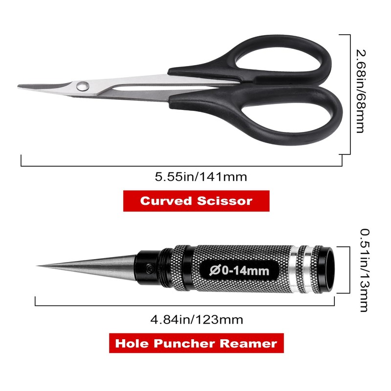 Hobbypark 0-14mm Hole Puncher Reamer w/Sleeve and Curved Scissors Set