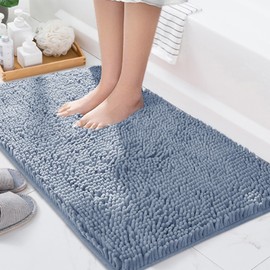 BOANKODU Bathroom Rugs Mat 23" x 14", Ultra Soft Absorbent Bath mat, Quick Dry Machine Washable Chenille Bath Rug, Non Slip Bath Mat for Bathroom Floor, Home Decor Accessories, Foggy Blue