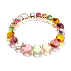 Ever Faith Colorful Rhinestone Statement Choker Necklace Earrings Set, Round Crystal Vintage Boho Art Deco Bib Necklaces Costume Jewelry Sets for Women