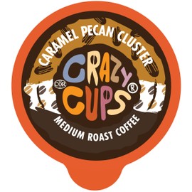 Crazy Cups Single Serve Flavored Hot or Iced Medium Roast Coffee for Keurig K Cups Machines in Recyclable Pods, Caramel Pecan Cluster (88 Count, Pack of 4)