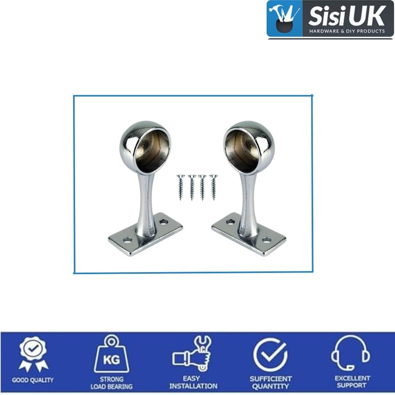 Polished Chrome Curtain Pole End Bracket for Up to 19mm