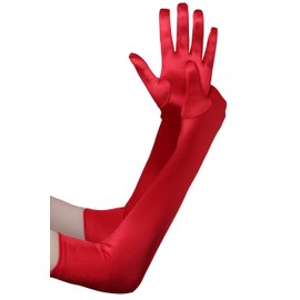 BABEYOND Long Evening Gloves Satin Elbow Gloves Bridal Fancy Dress Gloves Wedding Prom Opera Gloves 1920s Style for Women (Long Smooth 20.5in/Red)