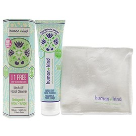 Human+Kind Limpiador facial Wash-Off - Fórmula todo en uno probada por dermatólogos - Limpia, desmaquilla y exfolia - Cuidado de la piel natural - Sin crueldad - Sin parabenos - 100 ml.