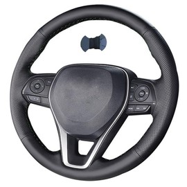 Hand Sewn Black Perforated Leather Interior Car Steering Wheel Cover, Anti Slip and Breathable Ultra-Fine Fiber Leather, for Toyota Rav4 2019-2022/Camry 2018-2022/Corolla 2020-2022/Avalon 2019-2020