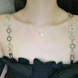 Cute Daisy Flower Pendant Necklace for Women Girls 925 Sterling Silver Dainty Small Cherry Blossom Link Charm Choker Chain Adjustable Necklaces Delicate Birthday Jewelry Gift Box 18 inch (Silvery)