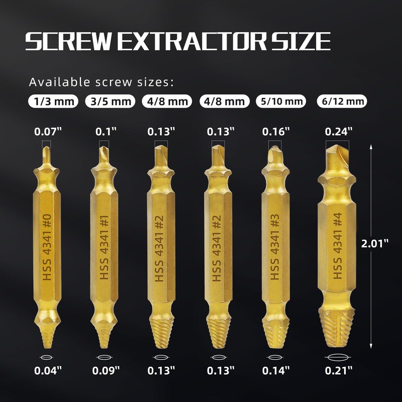 RENYU 6 Pcs Damaged Screw Extractor Kit, HSS 4341 Screw