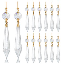 H&D 15pcs Large Clear Crystal Chandelier 60mm Icicle U-Drop Prisms Lamp Parts Brass Connectors
