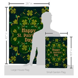 Breeze Decor Green Patty Day Garden House Flag Set Springtime St Patrick Shamrock Leprechaun Lucky Coin Holiday March Irish Clover Decoration Banner Small Yard Gift Double-Sided, Made in USA