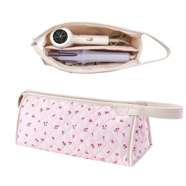 RSRSLEII Large Quilted Hair Tools Travel Bag,Aesthetic Hair Styling Accessories Storage Case for Flat Irons,Straightener,Curling Iron,Hair Dryer,Dyson Airwrap Travle Bag,Portable Organizer（01cherry）