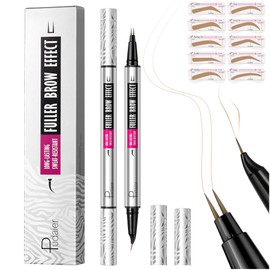 2 Pack Curved Eyebrow Pencil, 2 in 1 Dual Ended Eyebrow Pen and Eyeliner, Microblading Eyebrow Pencil with 10 Brow Stencil, Waterproof Eye Brow Pencils for Women Natural Hair Like Brows (Light Blonde)