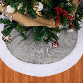 Dremisland 36" Luxury Faux Fur Christmas Tree Skirt with Snowflake Double Layers Soft Tree Skirt Xmas Holiday Party Decoration - Grey (Grey, 36inch/90cm)