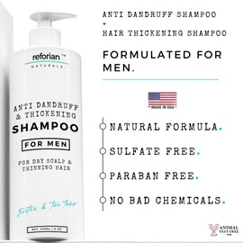 REFORIAN Anti Dandruff Shampoo for Men Tea Tree Oil Shampoo for Dandruff Treatment Natural Zinc Shampoo for Thinning Hair Thickening Shampoo for Men Hair Loss Mens Biotin Shampoo