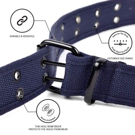 boxed-gifts Solid Color Military and Casual Canvas Belt, Double Grommet Unisex Belt for Men and Women - Navy