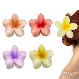 Pack of 4 Flower Hair Claw Clips, Large Flower-Shaped Claw Clips, 4 Colours, Non-Slip Flower Hair Clips, for Women, Thick/Thin Hair