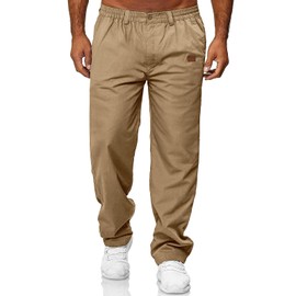 Mens Casual Jogger Pants Elastic Chino Pants Classic Fit Lightweight Comfy Hiking Cargo Pants Khaki L