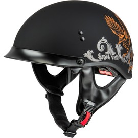 GMAX HH-65 Corvus Half Helmet (Black/Silver/Orange, Small) - FMVSS 218 Approved