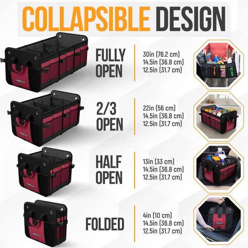 FORTEM Trunk Organizer For SUV Car Organizer and Storage, Multi-Compartment