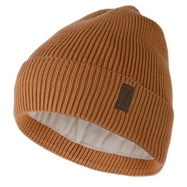 Wmcaps Beanie for Men, Stretchy Soft Cuffed Wooly Hat with Thick Warm Lining, Unisex Classic Winter Hat, Gifts for Women/Men/Her/Him/Dad (Caramel)