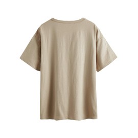 SOLY HUX Women's Graphic Oversized Tees Letter Print Summer Tops Vintage Half Sleeve Loose Casual T Shirts Beige/Black L