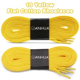 DANHUA Flat Cotton Shoelaces for Sneakers: 2 Pair 31Inch Yellow Solid Athletic Shoe Laces