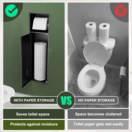 BARONAGE Black Recessed Toilet Paper Holder with Toilet Brush, 24 Inch Toilet Paper Niche Over-Mounted Wall Bathroom Storage 304 Stainless Steel Toilets Tissue Holders