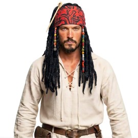 AQEWK Pirate Captain Dreadlock Wig Set - Pirate Wig for Halloween Cosplay