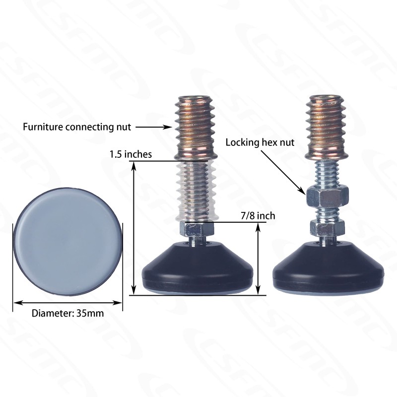 CSFMC Furniture Leveler Swivel Feet (35mm 5/16-18,8 Pack) PTFE(Teflon) Bottom,Threaded