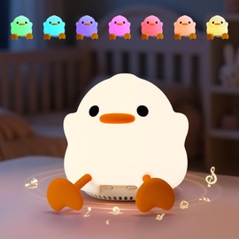 Duck Night Light with Speaker, 4 Brightness Levels, Rechargeable Baby Sound Machine with 20 Soothing Sounds (White, White Noise Sound)
